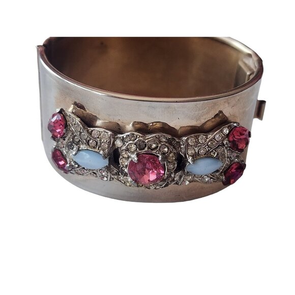 Deco Inspired Vintage Rhinestone Wide Bangle Bracelet (A4806) - Picture 1 of 5